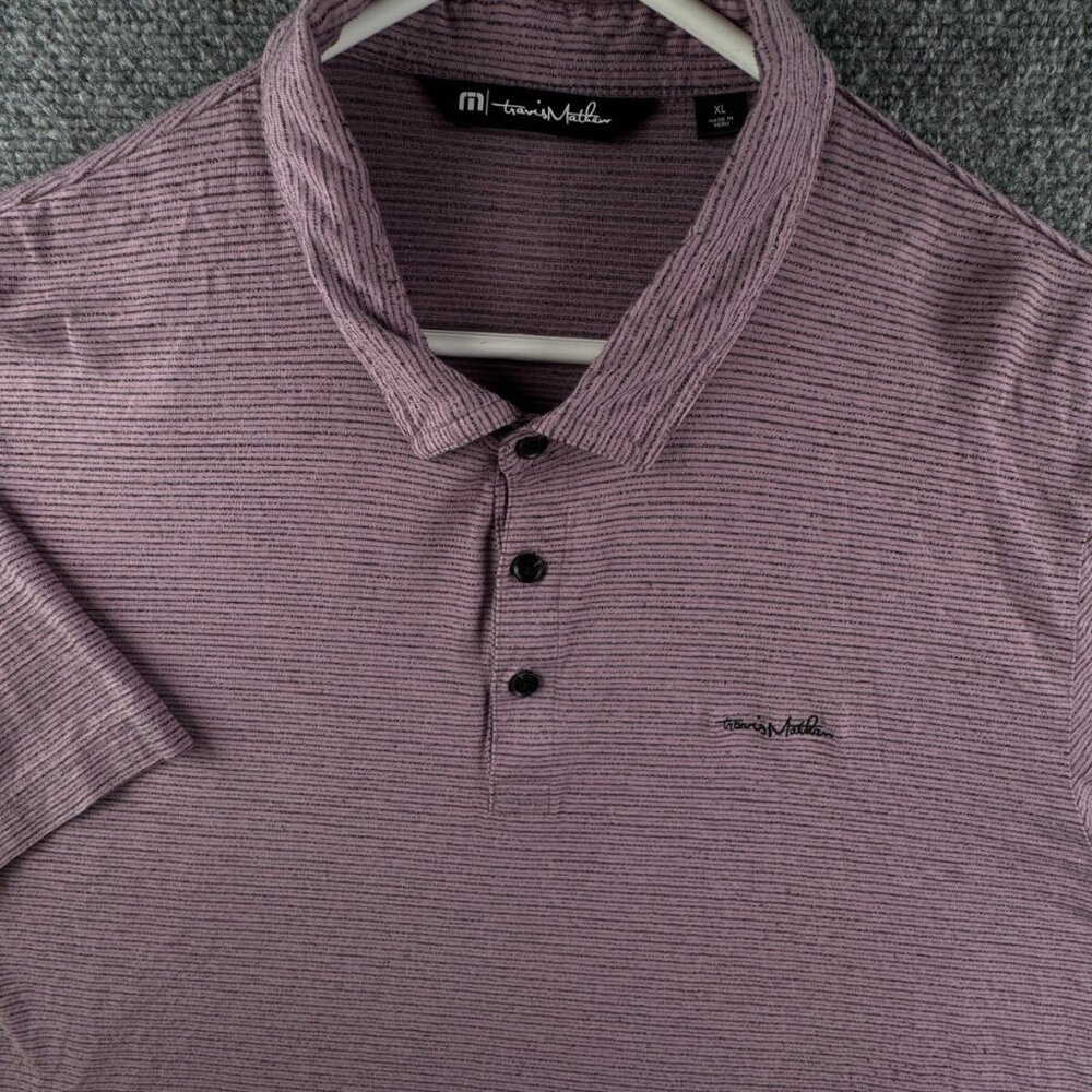 Travis Matthew Polo Shirt Men Golf Short Sleeve Striped XL Purple Pima Blend